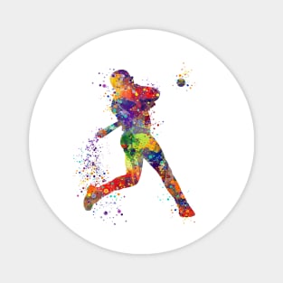 Baseball Boy Batter Colorful Watercolor Softball Player Magnet